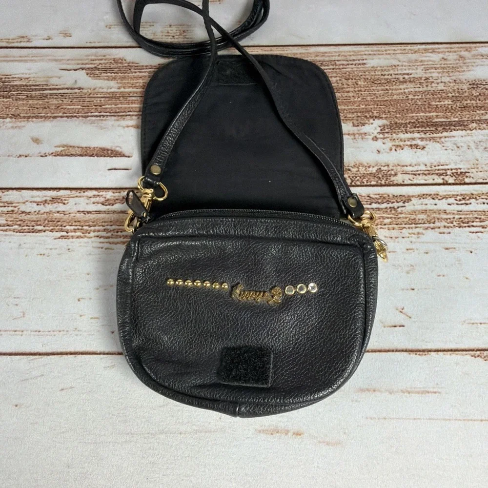 Kippys Pewter Leather Swarovski Crystal Studs Mini Crossbody Belt Pouch Bag